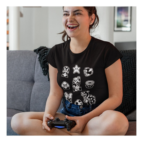 Playera De Mujer Mario Bro White Pix Retro Original Nintendo