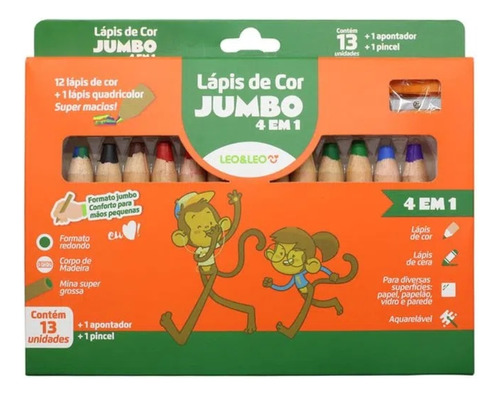 Lápis De Cor Jumbo 4 Em 1 Quadricolor 13 Cores Leo&leo Cor da marcação Colorido