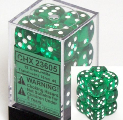 Juego De Dados Chessex D6, Color Verde, Blanco, Translúcido,