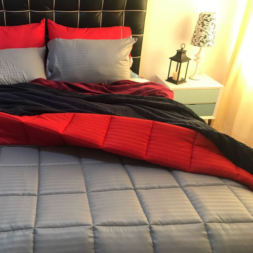 Imagen 1 de 5 de Plumón Sencillo Sateen Stripe - Doble Faz Gris - Rojo