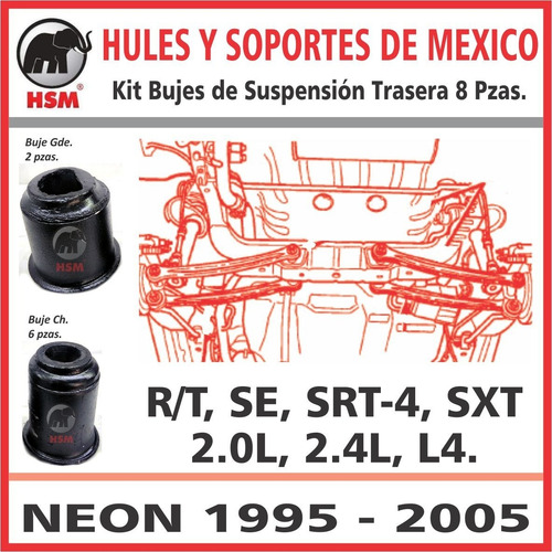 Imagen 5 de 7 de Bujes De Tirante Trasero Neon 8pzs 1995 1996 1997 1998