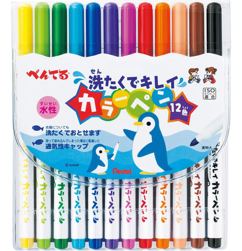 Rotulador Color Tinta Lavable Pentel Juego 12 Colores Japón)