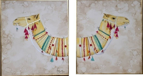 Cuadro Decorativo Diptico Camellos Këssa Muebles Color Multicolor Color del armazón Dorado