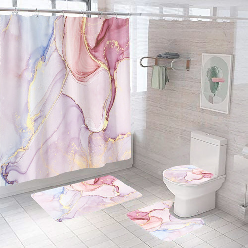 Juego Para Baño Premium Estandar 5 Piezas, Ag Box Color Marmoleado Rosa