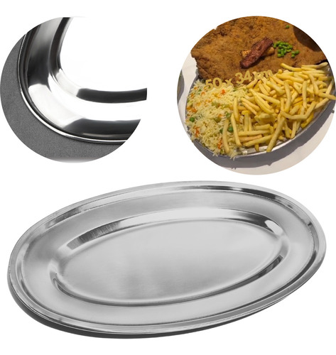 2 Travessas Oval Aço Inox Rasa 50 Cm Bandeja Porções Peixe