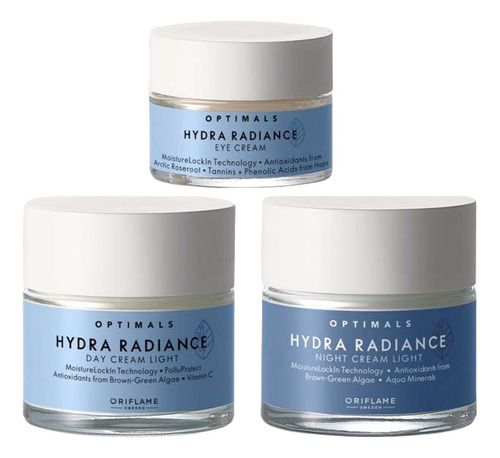 Set 3 Cremas Hydra Radiance Optimals Oriflame Dia/noche/ojos