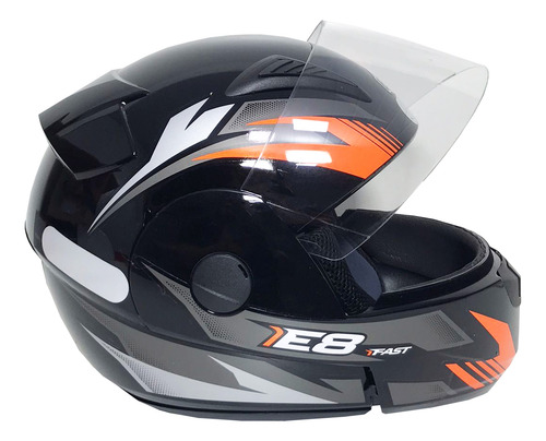Capacete Moto Escamoteavel Fast E08 Robocop Preto Laranja 60