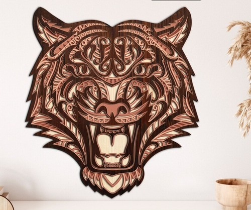 Cuadro Decorativo Rostro Tigre Animal Mandala En Madera 