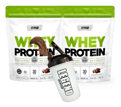 Star Nutrition Whey Protein Proteínas Sabor Chocolate De 908g Pack X2 + Shaker Legend 600 Ml