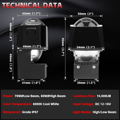 Lentes De Proyector Matrix Bi Led De 1.5 Pulgadas Faro Hi-lo