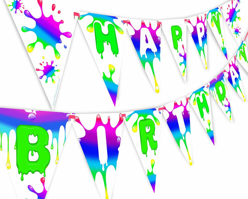Slime Rainbow Happy Birthday Banner Pennant - Decoraciones 