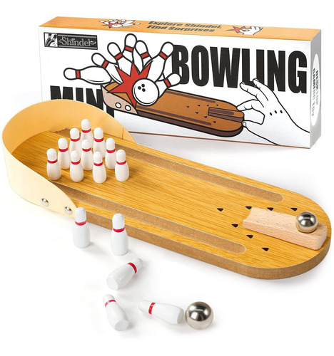 Shindel Mini Boliche Madera Juego Para Mesa Escritorio