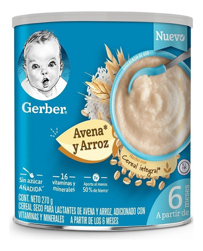 Cereales Infantiles Gerber Etapa 2 Arroz Y Avena Integral Lata 270 G
