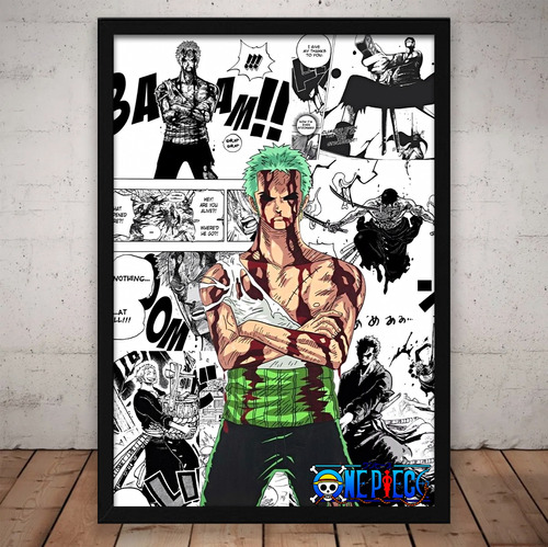 Cuadro One Piece Zoro Roronoa Marco Madera Vidrio Poster 49n