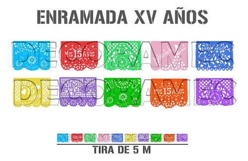 Papel Picado Xv Años Tira 5 M Decoración Papel Picado Plasti