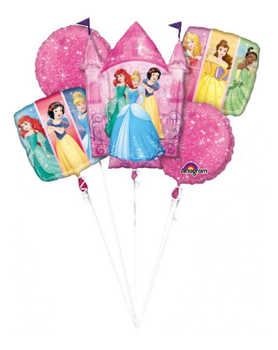 Ramo 5 Globos Bouquet Princesa Disney Gigante Anagram Fiesta