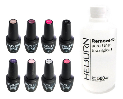 Heburn Kit X8 Esmaltes Semipermanentes + Removedor X 500 Ml