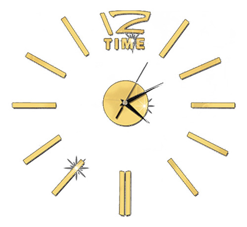 Relógio De Parede 3d Grande Sem Moldura, Adesivos Dourados P