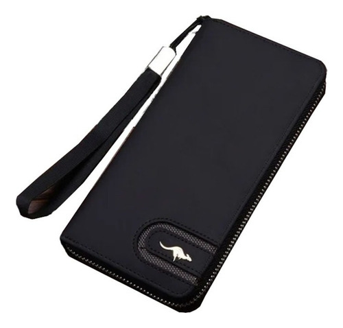 Larga Billetera Cartera Monedero Celular Para Hombre Cangoo Color Negro-negro Diseño De La Tela Negro Forma 1