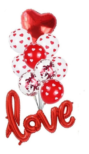 Set 10 Globos Te Amo 70cm +8 Latex 12puLG+corazon 45cm