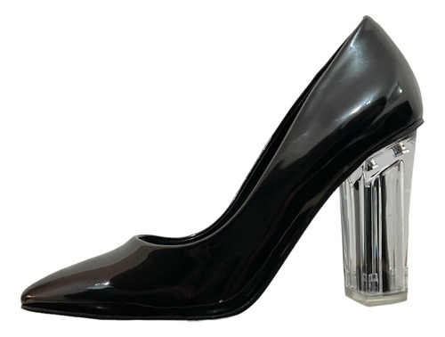 Zapato Stiletto Taco Transparente Negro