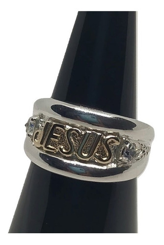 Anillo Jesus Plata 925 Y Oro # 6 Mujer  Zircones 00117