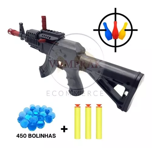 Arma De Brinquedo 44cm Lanca Dardo E Bolinhas De Gel