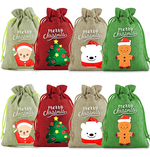 Bolsas Con Cordón Navideñas Bolsas De Arpillera Con Cordón 1