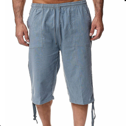 Short Pantalón De Algodón Y Lino Para Hombre  Bermuda Short