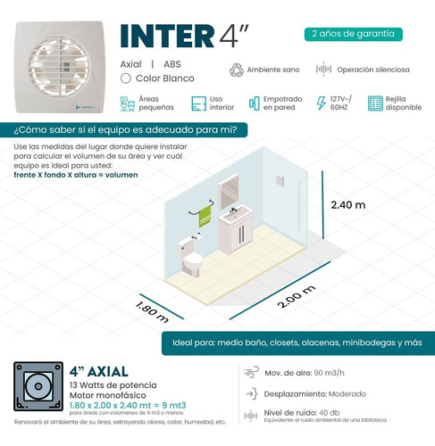 Imagen 2 de 6 de Extractor De Aire Inter 4 Pulgadas Blanco Masterfan