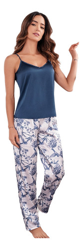 Pijama Mujer Colibrí Satin Flower Conjunto Pantalón Juvenil