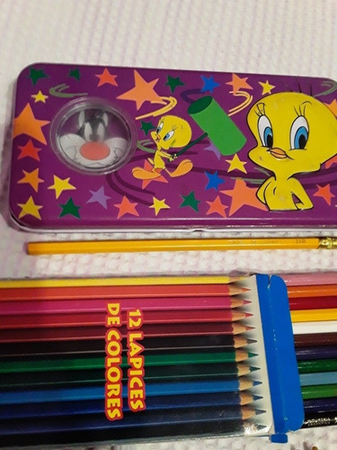 Lote Arts. Libreria. Cartuchera Looney Tunes. Crayones. Etc.