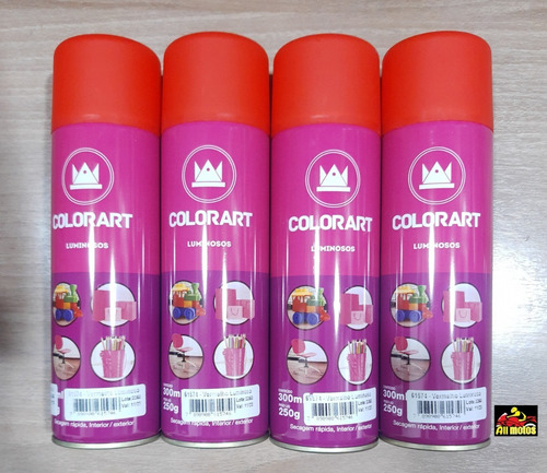 4 Tinta Spray Automotiva Vermelho Luminoso Fluorescente