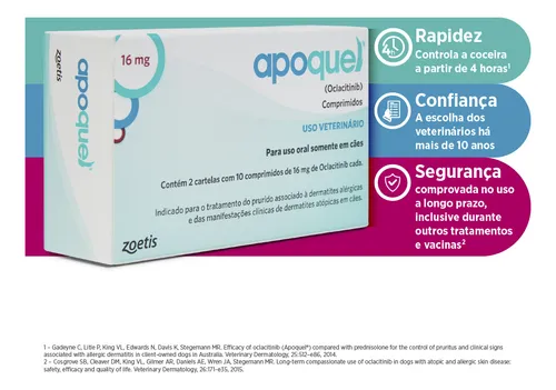 Apoquel Zoetis 16mg Anti Coceira Cães Com 20 Comprimidos