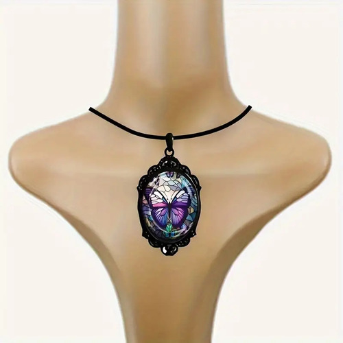 Collar Colgante Con Patrón De Mariposa Violeta Caliente,