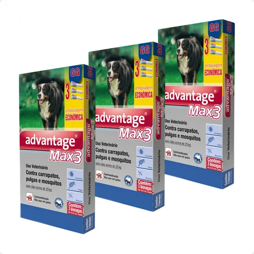 comprar 3 Advantage Max 3 Antipulgas Cães Acima 25kg Total 9 Pipetas
