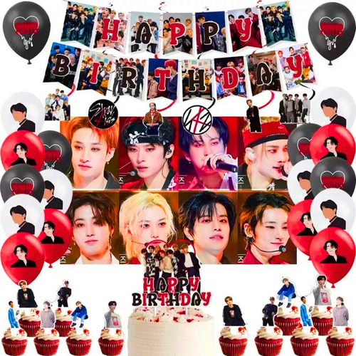 Kit Cotillon Cumpleaños Stray Kids + Tela De Fondo