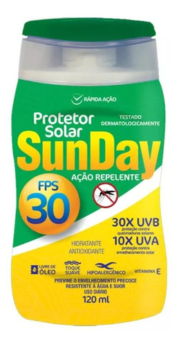 Protetor solar Sunday fator 30 fps ação repelente de 120 mL