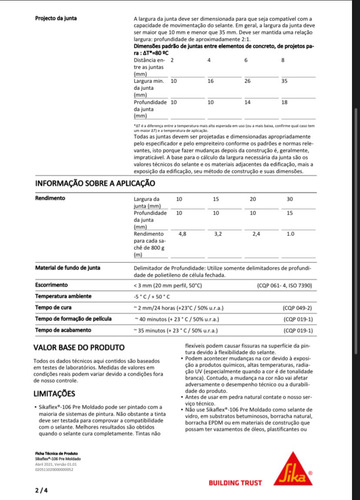 Sikaflex 106 Pre Moldado Cinza Sache 800g ( 5 Unidades )