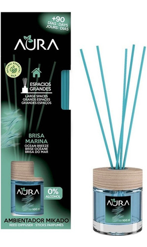 Aura. Aromatizante Ambientador Mikado Con Varillas 100ml Aroma Brisa Marina