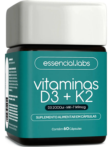 VITAMINA D3 + K2 Menaquinona-7 - Fórmula com Máxima Concentração e Biodisponibilidade - 60 Cápsulas