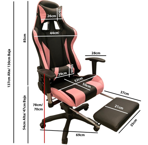 Imagen 2 de 8 de Silla Pc Gamer 06 Rosa 2 Almohadones/apoyapies Envio Gratis