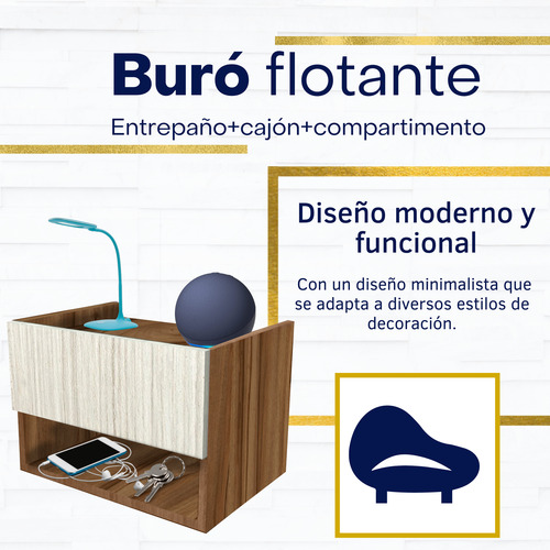 Buro Recamara Flotante Repisa/cajón Mesa Noche Nogal ***