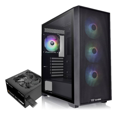 Gabinete Thermaltake H390 Tg Mid Tower x4 Coolers Argb + Fuente 750w Plus Bronze Negro