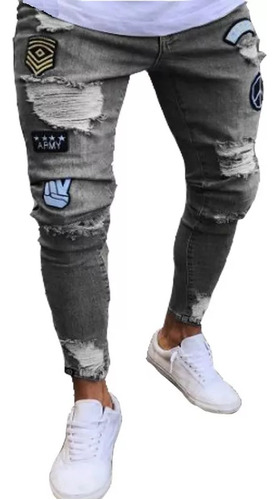 Pantalones De Pitillo Rasgados De Mezclilla Para Hombre