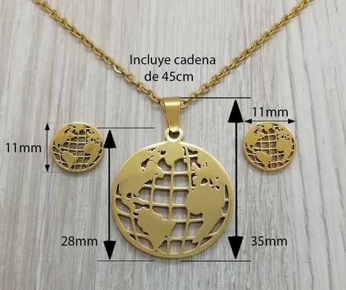 Collar Y Aretes Diseño El Mundo Oro Laminado 22k M3111
