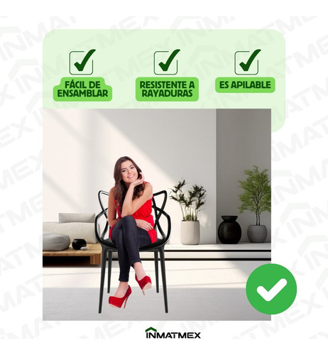 Silla Master Apilable Interiores Y Exteriores Inmatmex 4pzas Estructura de la silla Negro Asiento Negro Diseño de la tela No tiene tela