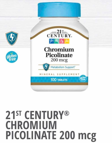 Picolinato De Cromo 100 Tabs 200mcg Importado 21st Century