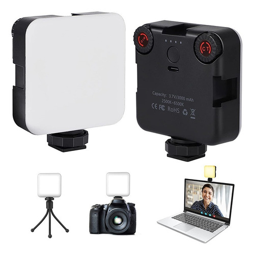 Iluminador Led Forte Recarregável C/ Encaixe Camera Ou Tripé Estrutura Classic Black Usb