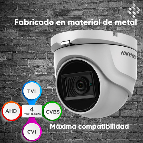 Hikvision Kit De 4 Cámaras De Seguridad Metálicas Eyeball Turbohd 4k 8mp Exterior Ip67 + + Dvr 8mp 4 Canales Turbohd + 4 Canales Ip + 1tb Hdd Modelo Ids2ce76u0t-plus+1tb